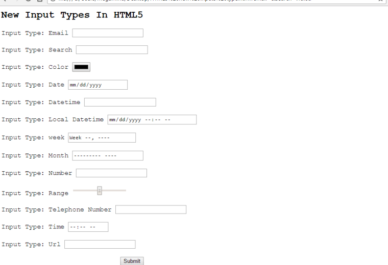 New Input Types In HTML5
